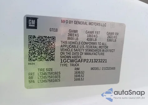 2018 Chevrolet Express 2500 Work Van из США, поврежденный, VIN 1GCWGAFP2J1323221